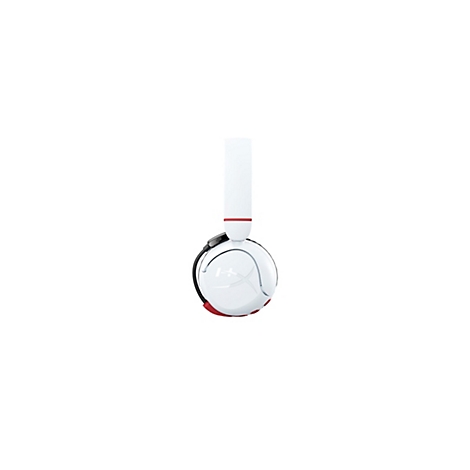 Casque de jeu blanc avec accent rouge. Le casque est sur fond blanc.