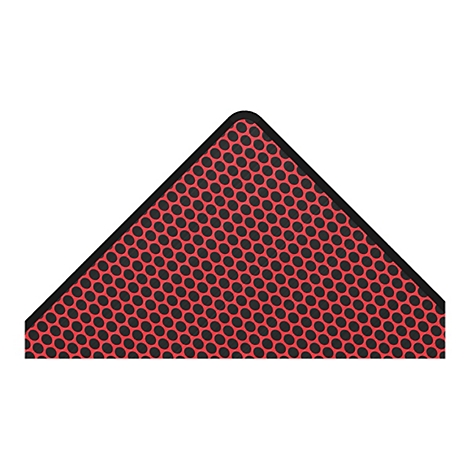 Tapis rouge triangulaire avec des cercles noirs. Bordure noire.