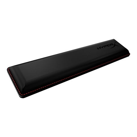 Schwarze Handgelenkauflage für Tastaturen. Rote Naht umrandet die Oberfläche. HyperX Logo ist aufgedruckt.