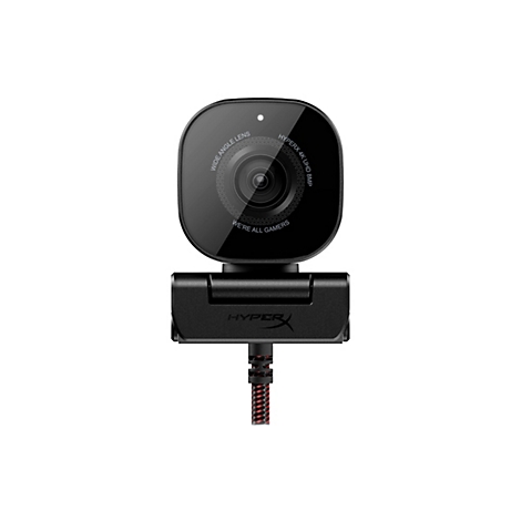 Schwarze Webcam, mit der Aufschrift "WIDE ANGLE LENS" und "WE'RE ALL GAMERS".