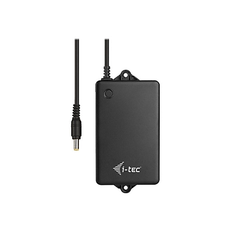 Bloc d'alimentation noir avec cÃ¢ble et prise jaune. Logo i-tec.