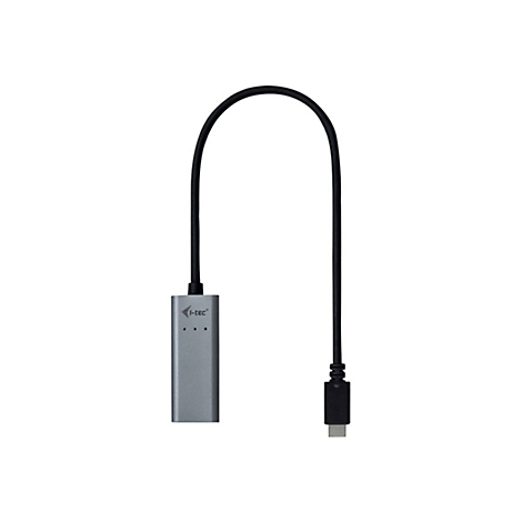 Adaptateur gris avec connecteur USB-C et cÃ¢ble noir, sur fond blanc.