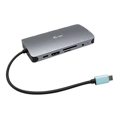 Station d'accueil USB-C grise avec cÃ¢ble. Inscription : i-tec.