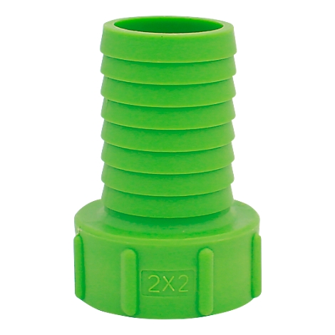 Green plastic hose connector, with 2x2 marking.
