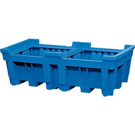 Blue, rectangular plastic box with two separate compartments. The box has reinforced sides and a raised edge.