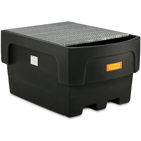 Black oil spill tray with grey grid. The inscription "CEMO" is visible on the front.