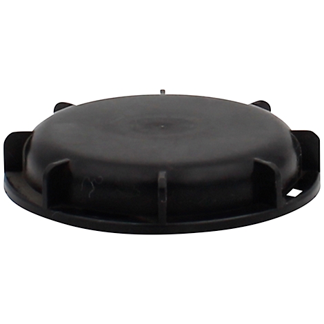Black plastic lid with protrusions and indentations.