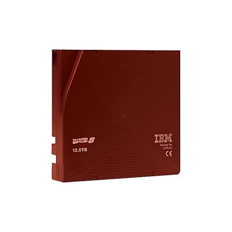 Dunkelrote Ultrium 8 Datenbandkassette. Aufschrift: IBM, 12.0 TB.