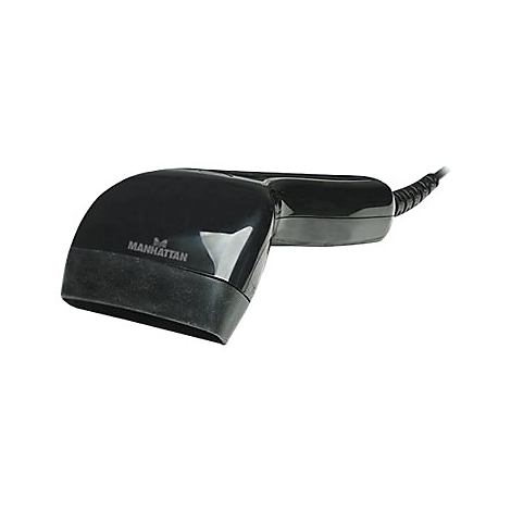 Schwarzer Barcode-Scanner mit Manhattan-Logo.