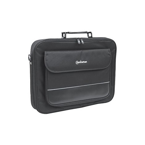 Schwarze Manhattan Laptoptasche mit Tragegriff vor weißem Hintergrund.