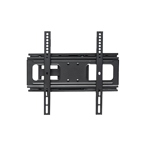 Schwarze Metall-TV-Wandhalterung vor weißem Hintergrund.