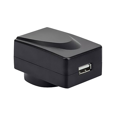 Schwarzer USB-Steckdosenadapter vor weißem Hintergrund.