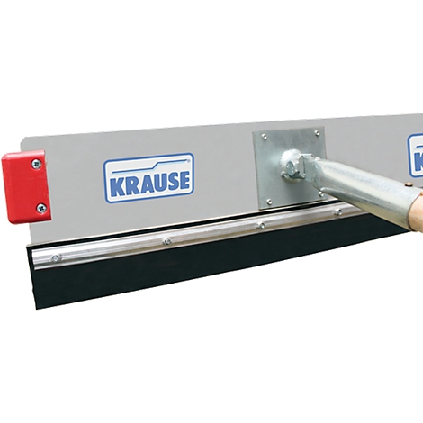 Gray squeegee with black rubber lip and wooden handle. The device has the lettering "KRAUSE".