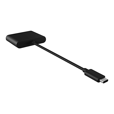 Adaptateur USB-C noir avec une tÃªte rectangulaire.