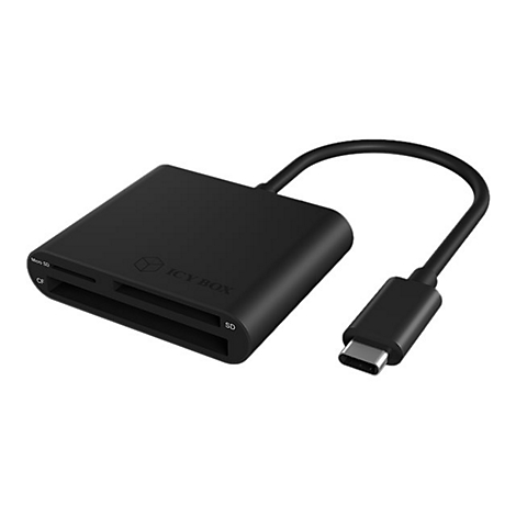 Lecteur de carte ICY BOX noir avec connexion USB-C. Lecteur de cartes SD, CF et microSD.