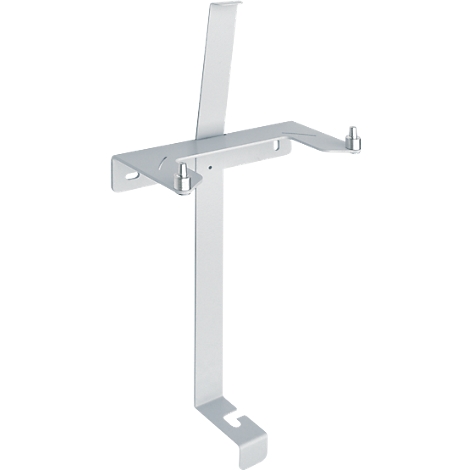 Metal bracket, white, with angles and screws.