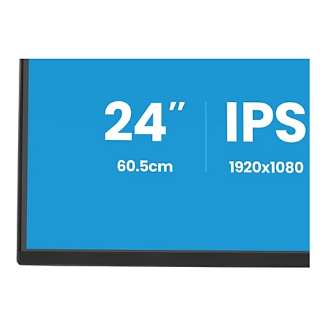 Un moniteur IPS de 24 pouces, écran bleu, texte: 60,5 cm, 1920x1080.