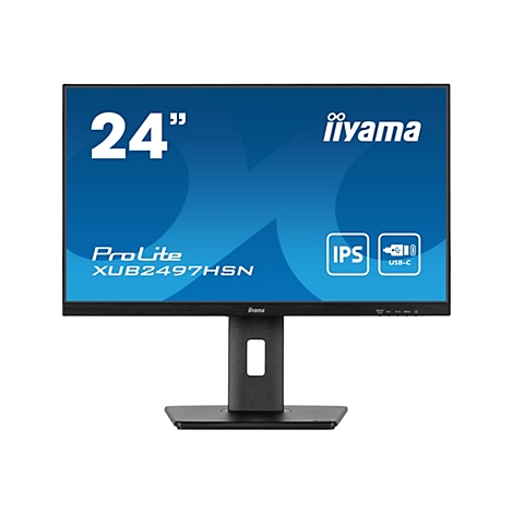 Moniteur iiyama noir avec un écran de 24 pouces et les inscriptions : "24", "iiyama", "ProLite", "IPS", "USB-C".