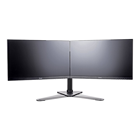 Zwei gebogene Monitore, verbunden durch einen Standfuß, vor weißem Hintergrund. Jeder Monitor hat das Logo „iiyama“.