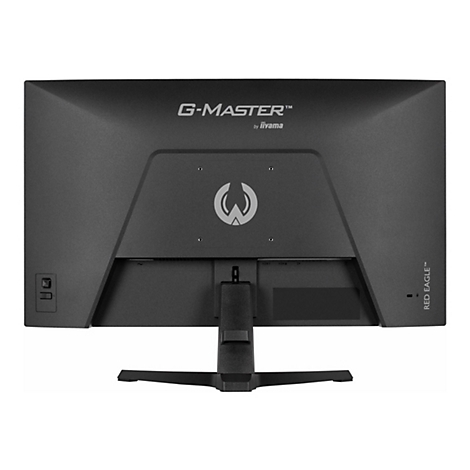 Rückseite eines schwarzen Monitors. Oben steht "G-MASTER" und darunter "by iiyama". Unten rechts ist der Schriftzug "RED EAGLE" zu sehen.