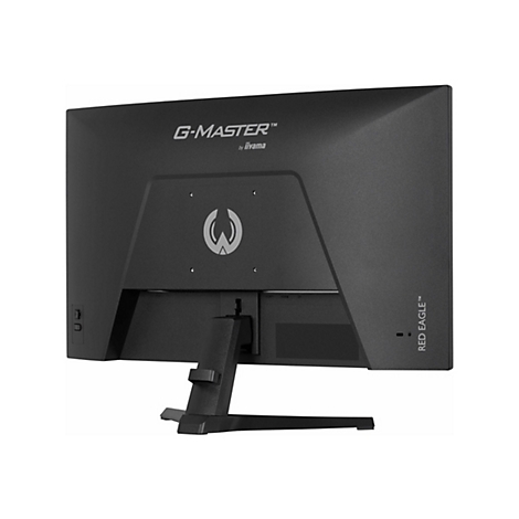 Rückansicht eines schwarzen Gaming-Monitors mit der Aufschrift "G-MASTER" und dem Logo. Auf der rechten Seite steht "RED EAGLE".