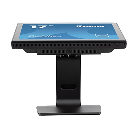 Un écran tactile noir avec un écran de 17 pouces et un support. iiyama est écrit sur l'écran.
