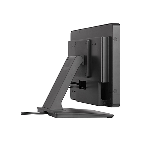 Le moniteur noir est vu de dos avec le pied. L'écran est carré et le logo "Iiyama" est placé sur le bras.