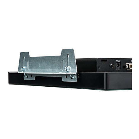 Rückseite eines schwarzen Monitors mit montiertem, metallischem Wandhalterungs-Element.