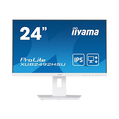 Weißer Iiyama ProLite XUB2492HSU 24 Zoll Monitor vor weißem Hintergrund.
