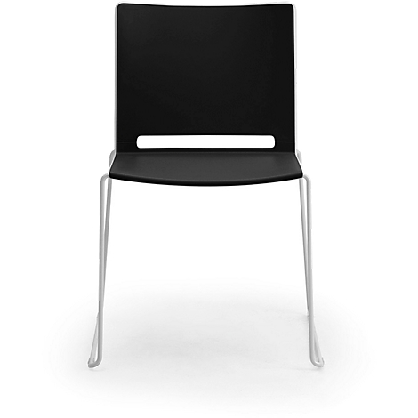 Black chair with white frame, with horizontal slot in the backrest.