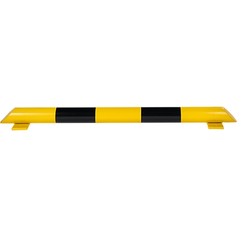 Yellow and black warning bar. Yellow, oblong shape with two black stripes. Small yellow feet at the bottom.