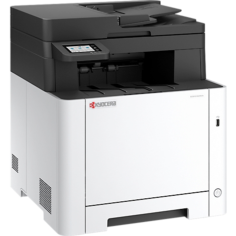 Imprimante noire et blanche avec le logo Kyocera.