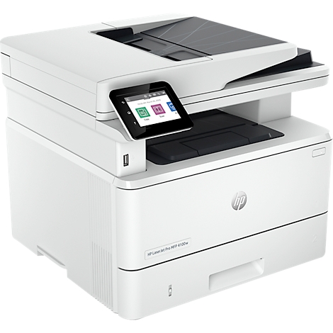 Imprimante multifonction HP LaserJet Pro blanche avec écran tactile et logo HP.