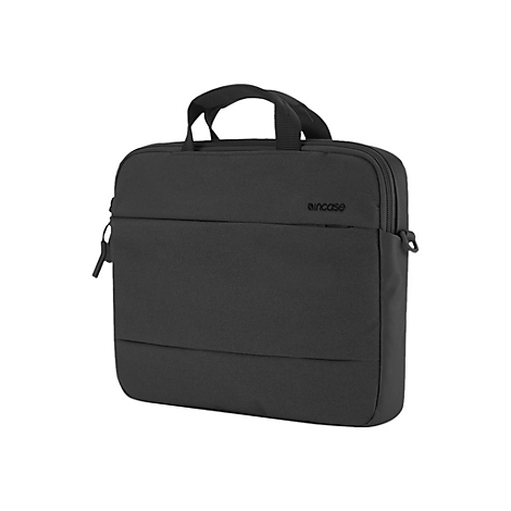 Schwarze Laptoptasche mit Tragegriff und Reißverschluss, Marke Incase.