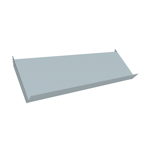 Grey rectangular plate with folded edges. It lies in front of a white background.