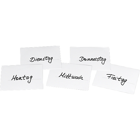 Five cards with the days of the week: Monday, Tuesday, Wednesday, Thursday, Friday.