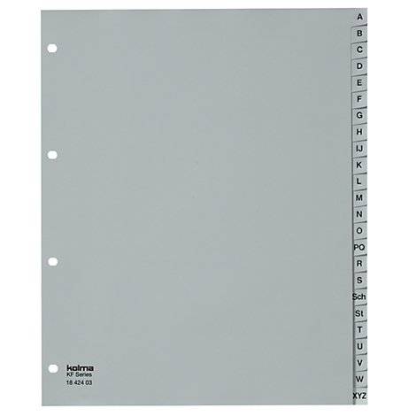 Gray index card with alphabetical index. Kolma KF Series 18 424 03.