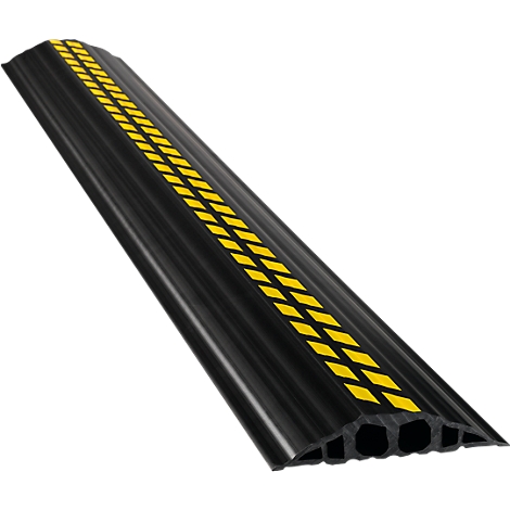 Black cable duct with yellow markings.