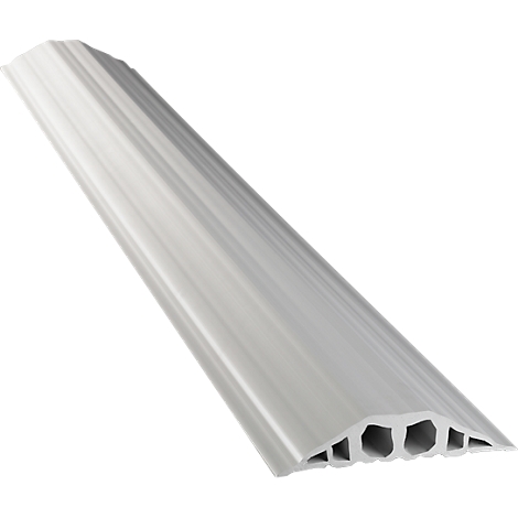 Gray cable duct rail, slightly angled from above, with recesses for cables.