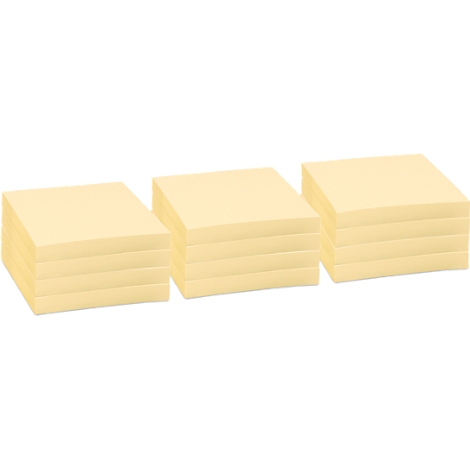 Three stacks of yellow sticky notes, arranged in a square.
