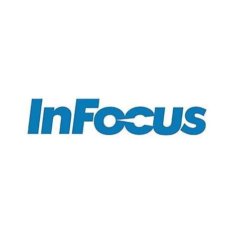 Blaues Logo der Marke InFocus auf weißem Hintergrund.