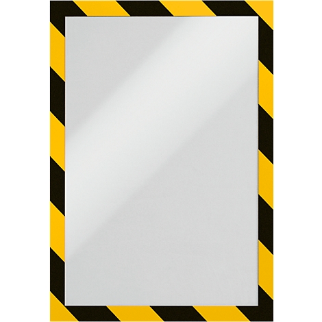A white rectangle, framed by a yellow and black warning stripe.