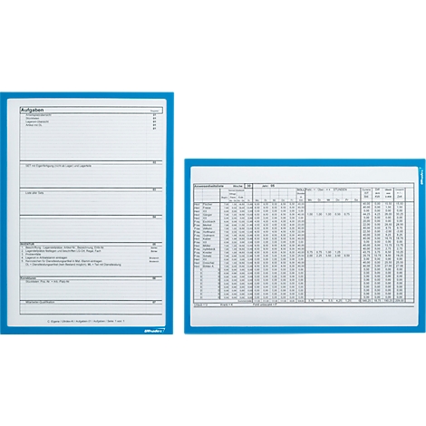 Two document folders with blue frames, one with text, the other with a table.