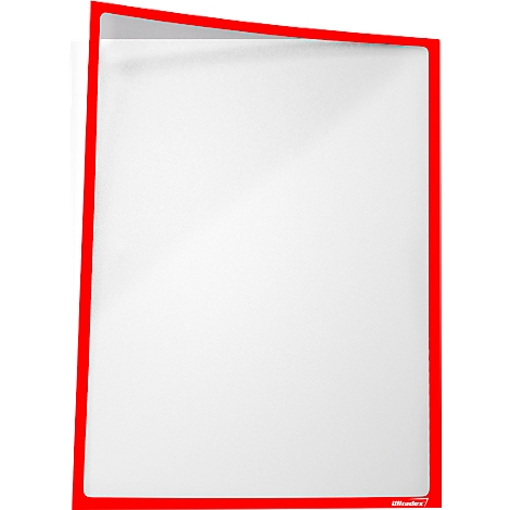Transparent rectangular film with red frame, slightly open at the top.
