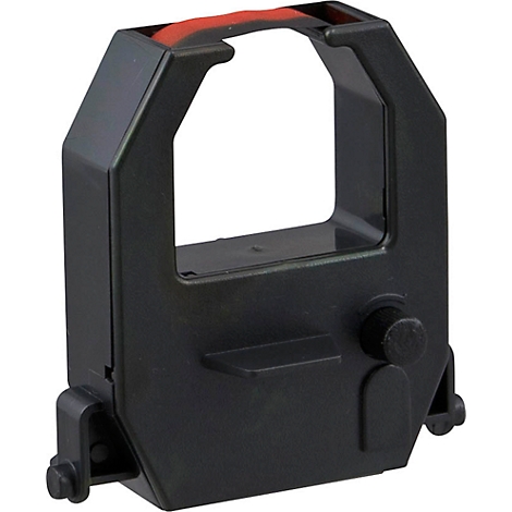 A black typewriter ribbon with a red ink roller.