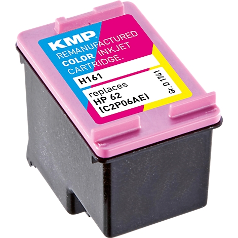 KMP printercartridge H161, vervangt HP 62, met roze deksel op een zwarte behuizing.