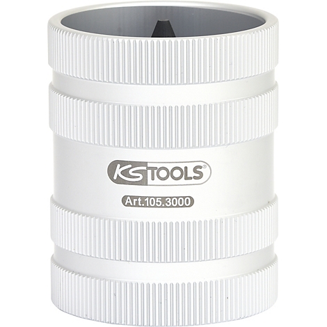 Silberner Rohrschneider mit geriffelten Ringen und Firmenlogo. Aufschrift: KS TOOLS Art.105.3000.