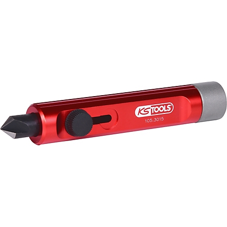 Roter Anreißer mit schwarzer Spitze, rundem Griff und Herstellerlogo. Aufschrift: KS TOOLS 105.3015.