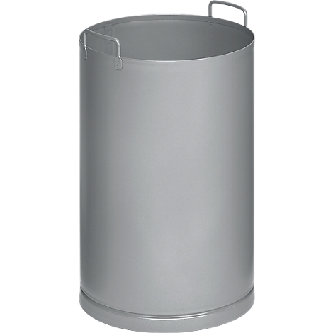 Grauer, zylindrischer Behälter mit zwei Griffen.