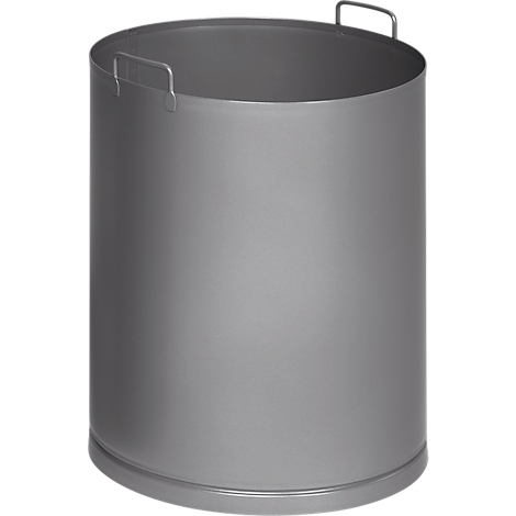 Cylindrical metal container with handles.